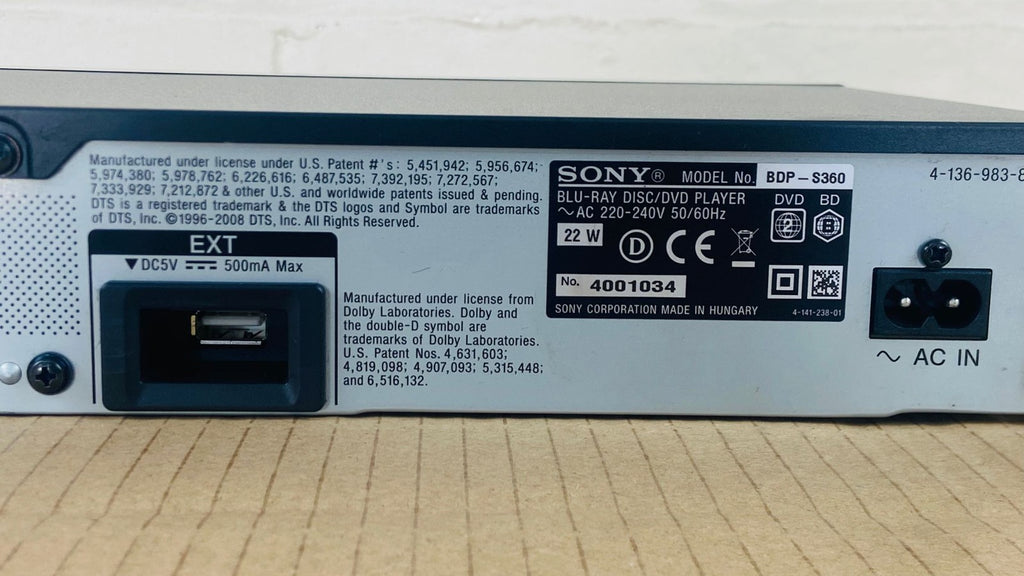 SONY BDP S360 BLU-RAY DISC/DVD PLAYER WITH REMOTE