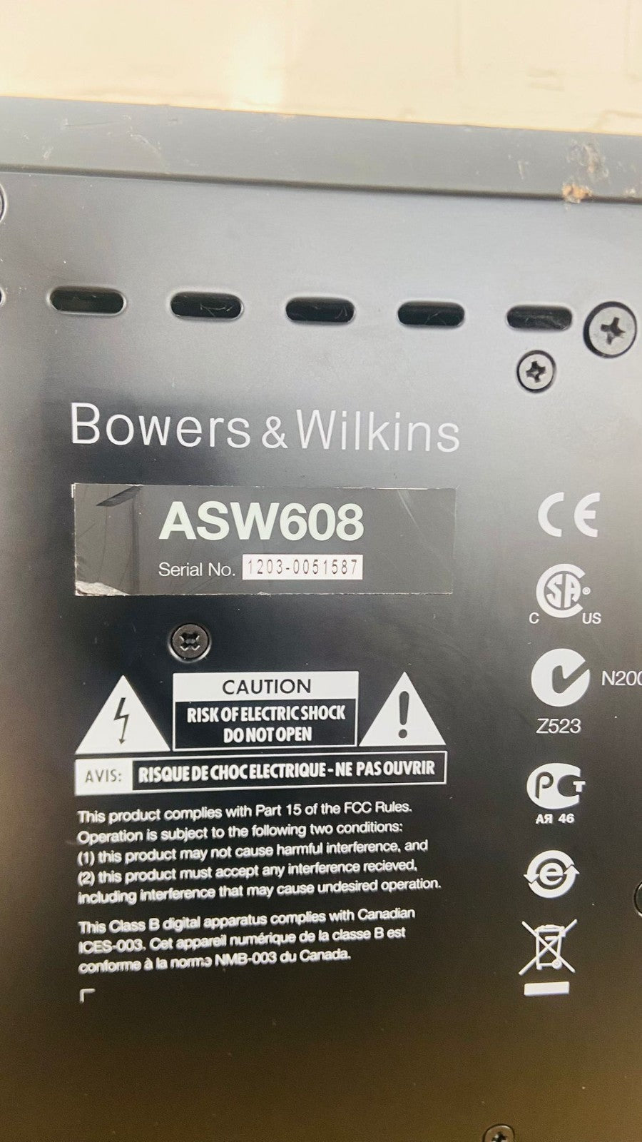 BOWERS & WILKINS B&W ASW608 SUBWOOFER