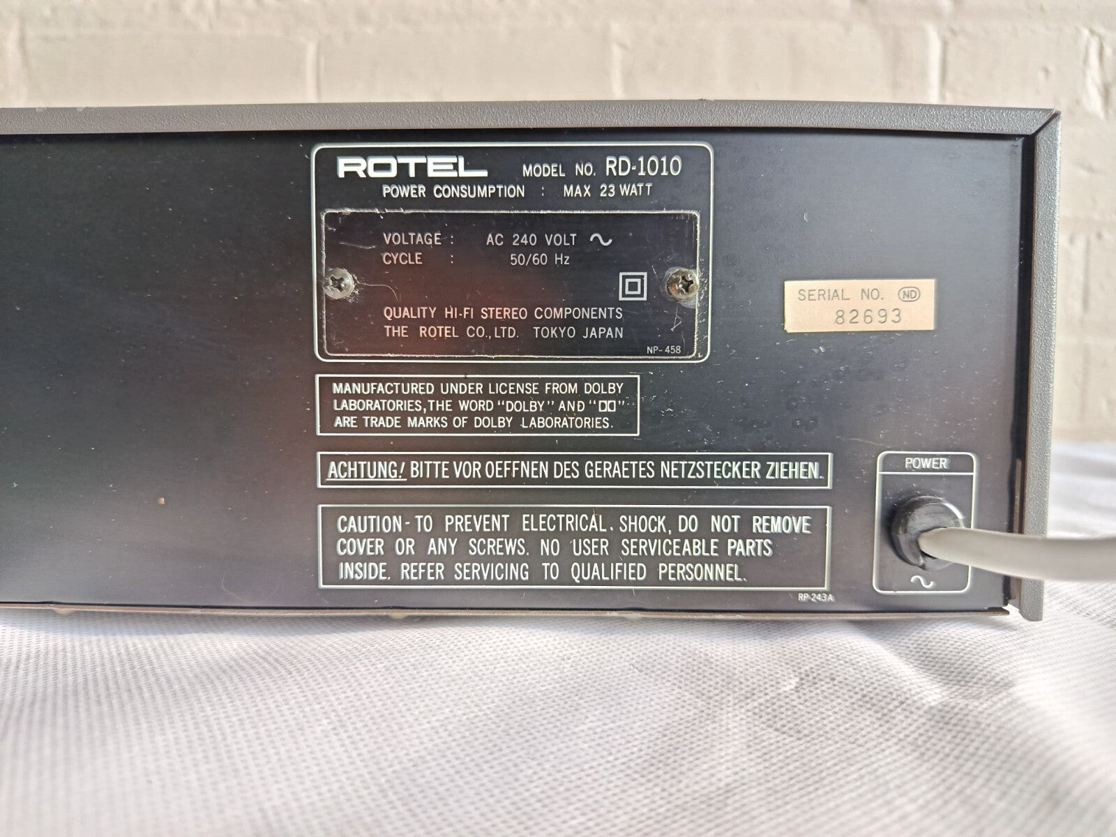 ROTEL RD 1010 STEREO CASSETTE TAPE DECK