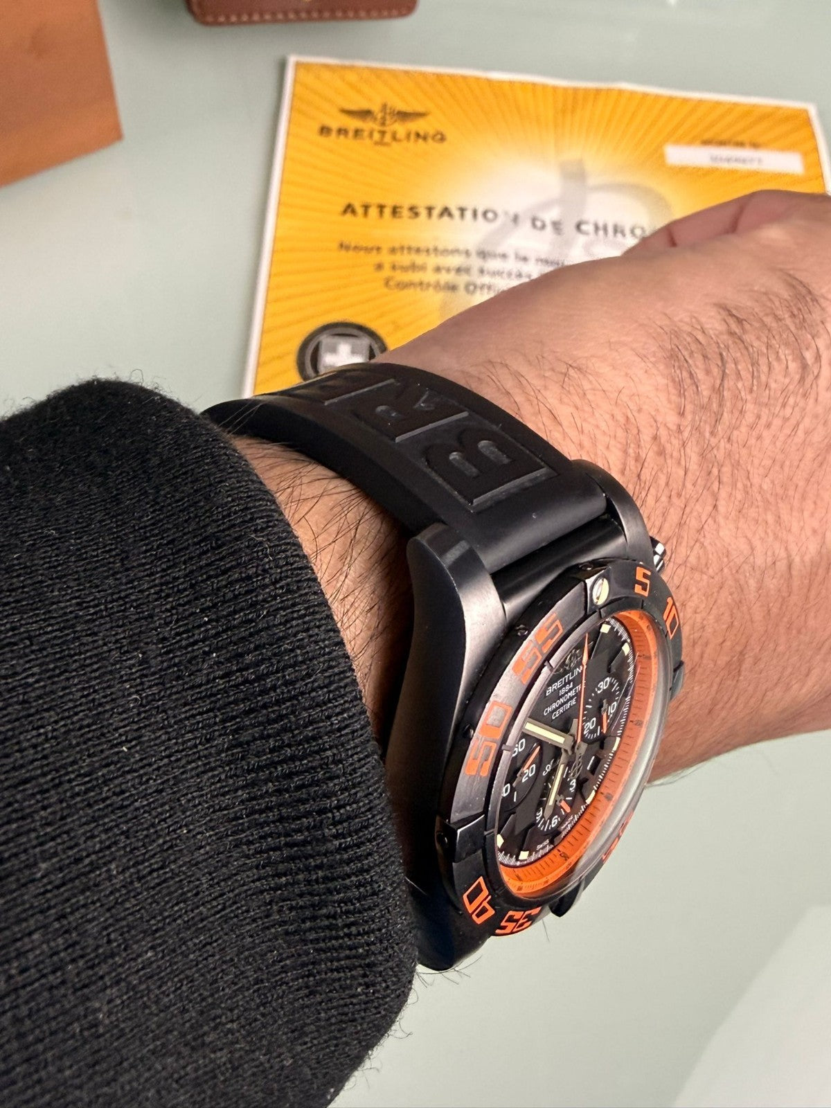 BREITLING MB0111 CHRONOMAT 44 RAVEN WATCH WITH BOX AND PAPERS