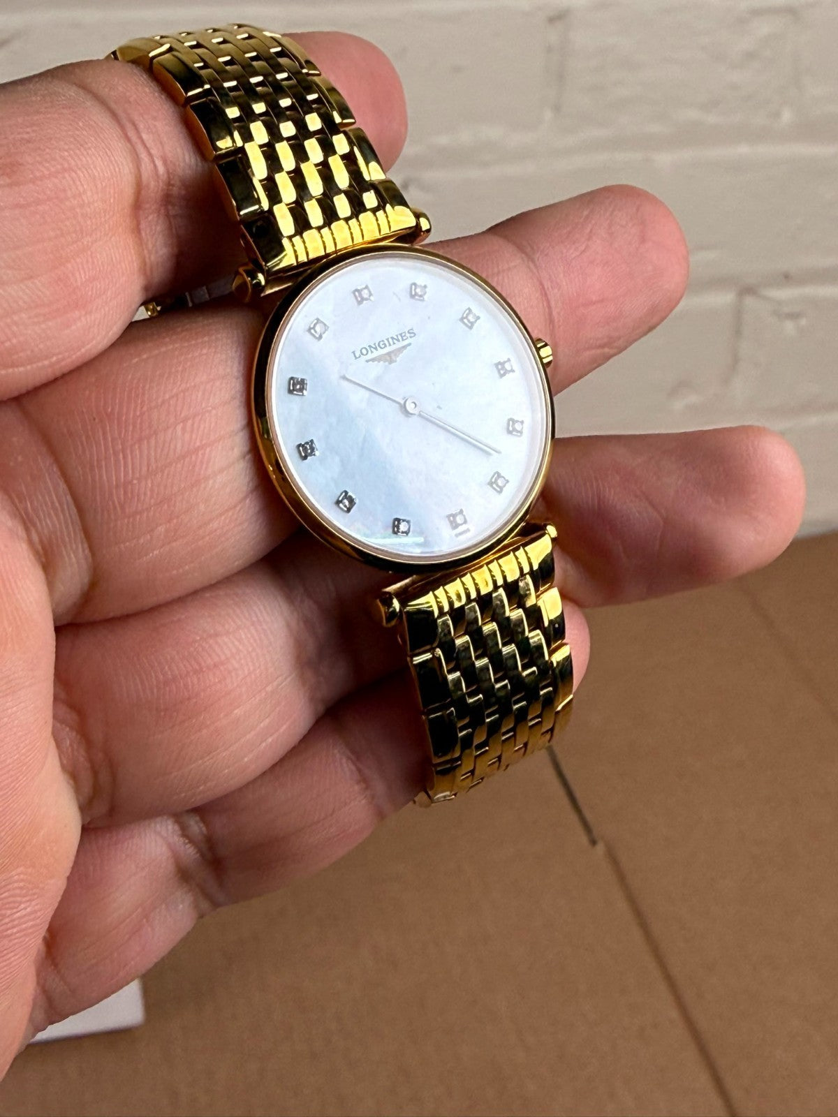 LONGINES LA GRANDE CLASSIQUE GOLD PLATED QUARTZ DIAMOND MOTHER OF PEARL WATCH