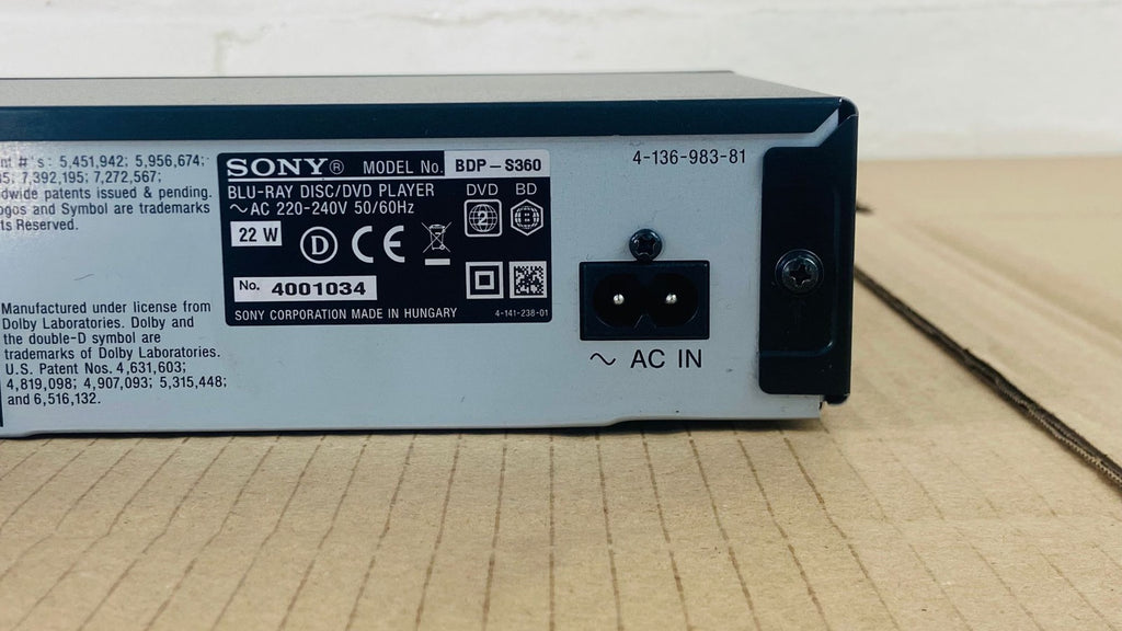 SONY BDP S360 BLU-RAY DISC/DVD PLAYER WITH REMOTE