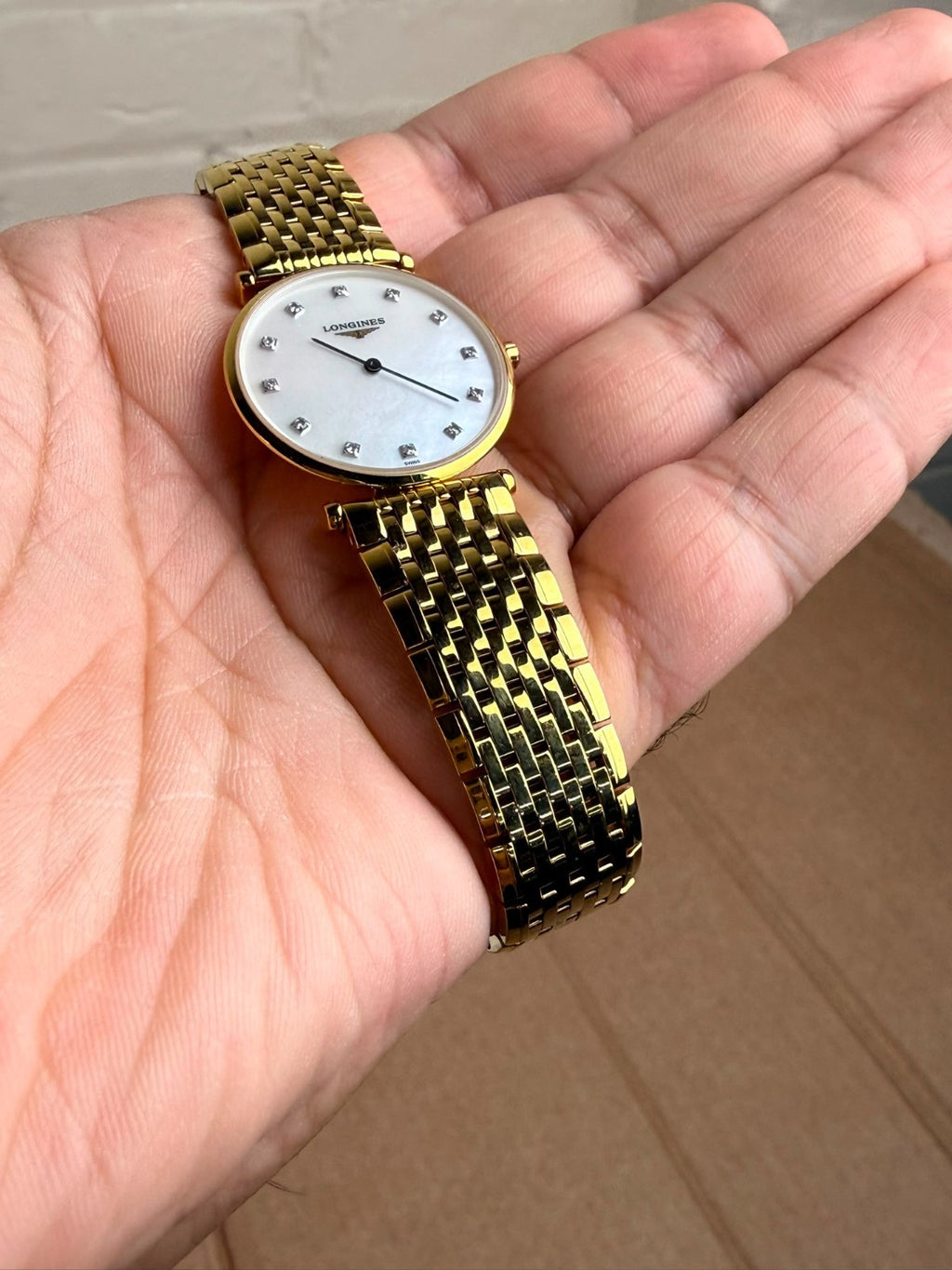 LONGINES LA GRANDE CLASSIQUE GOLD PLATED QUARTZ DIAMOND MOTHER OF PEARL WATCH