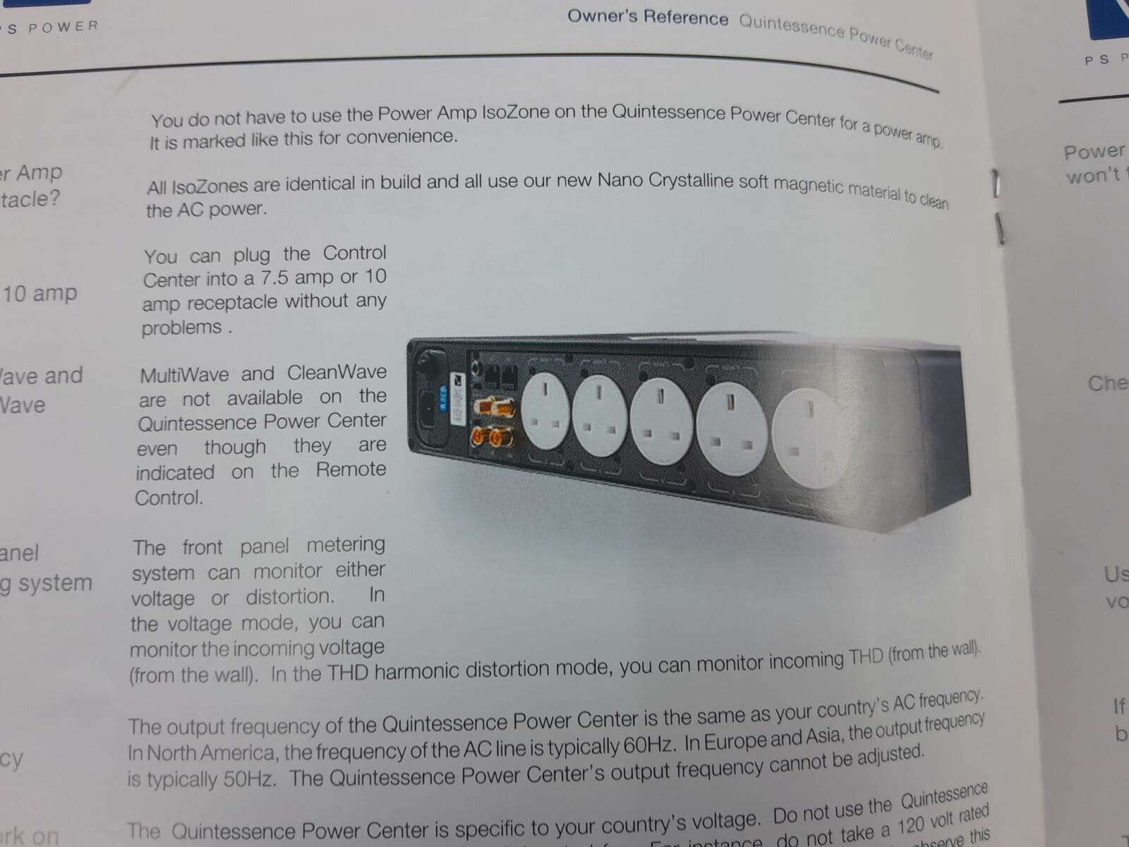 PS AUDIO QUINTESSENCE POWER CENTER OWNER'S REFERENCE  / MANUAL