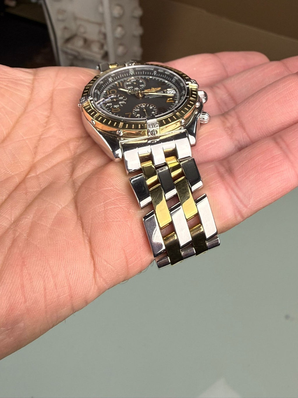 BREITLING 1884 CHRONOMAT D13352 GOLD AND STEEL AUTOMATIC WATCH